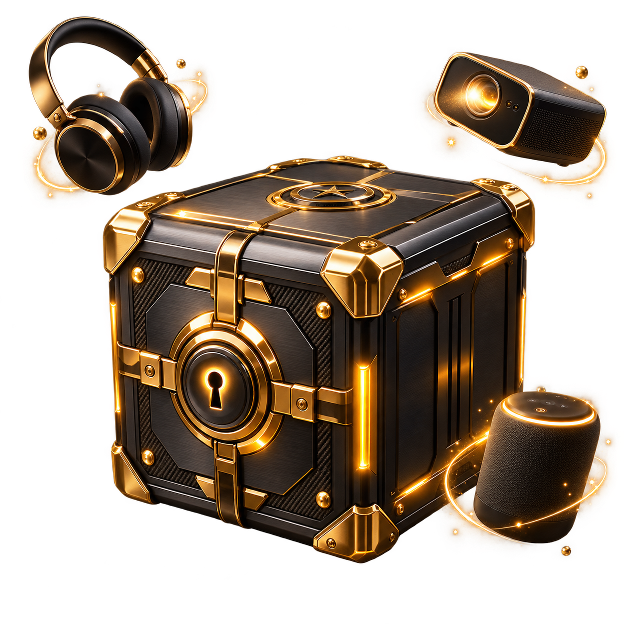 Black and gold ultimate mystery vault with electronics