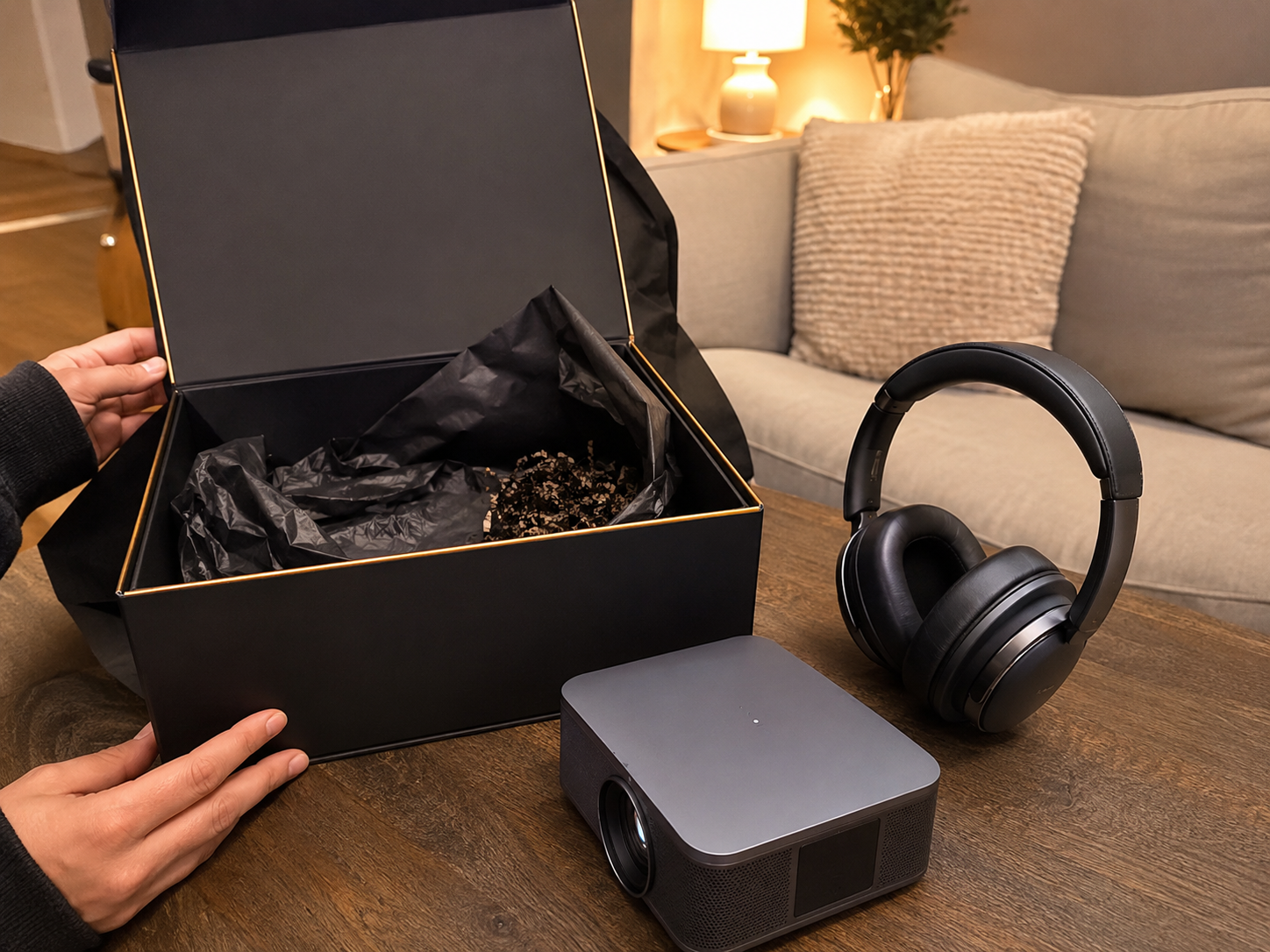 Example headphones and projector reveal